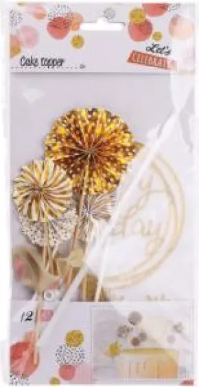Cake topper set - Happy Birthday (guld)