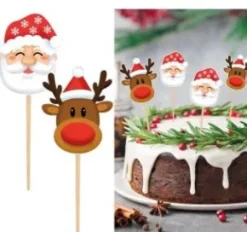 Cake toppers i 12-pack - Jul (Tomte och ren)