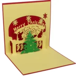 Julkort med utfällbar siluette (Julgran vid öppen spis)