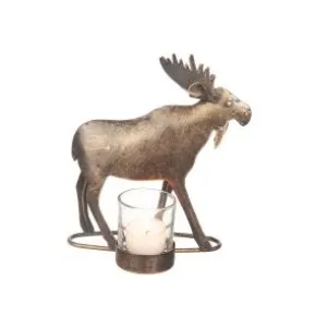 Älg ljuslykta i hamrad plåt (Guld melerad)