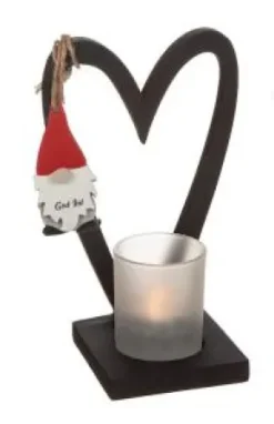 Ljushållare i trä med tomte - God Jul (Svart)