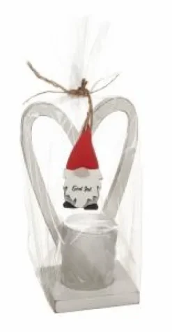 Ljushållare med tomte "God Jul" (vit)