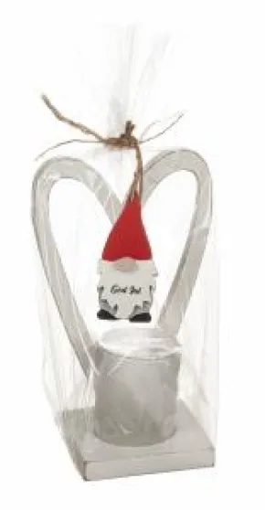 Ljushållare med tomte "God Jul" (vit)