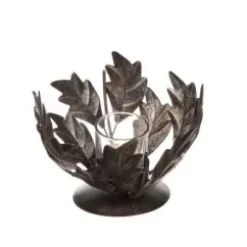 Ljuslykta med blad (silver/brons)