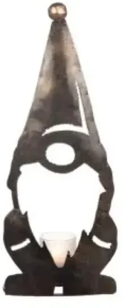 Ljuslykta Tomte i hamrad plåt (Svart/Guld luva)