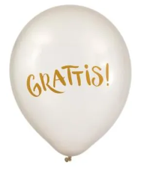 Pärlemovita ballonger i 6-pack - Grattis!