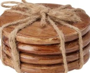 Runda glasunderlägg i trä 4-pack