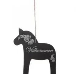 Skylt dalahäst - Välkommen (svart/silver)